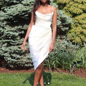 HOUSE OF CB REVA IVORY SATIN BALCONY CORSET DRESS
